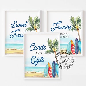 Surf Beach Verjaardag Bewegwijzering, Cadeau en Kaarten Teken, Sweet Treats Sign, Gunsten Teken, 0239