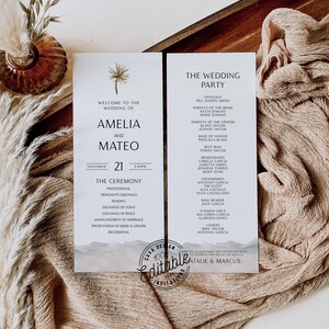 Desert Wedding Program Template, Editable Arizona Wedding Program Template, Printable Boho Order of Service, Ceremony Folded Program 112