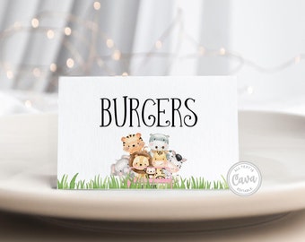 Girl Wild One Safari Party Buffet-kaarten, plaatskaartsjabloon, voedseletiketten, bewerkbare en AFDRUKBARE voedseltentkaarten, instant download, 238P