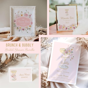 Collection de douche nuptiale brunch et pétillant, invitation de douche nuptiale champagne, douche nuptiale fard à joues, lot de douche nuptiale jardin, WD 239