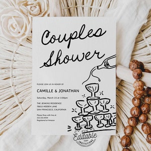 Modern Couples Shower Invitation, Minimal Wedding Shower Invite, Champagne Engagement Party Invitation, Invitation Printable Template WD 267