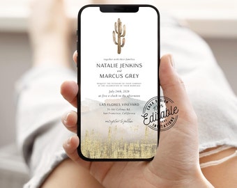 Desert Wedding Electronic Invitation: Boho Cactus Evite (Digital Download)