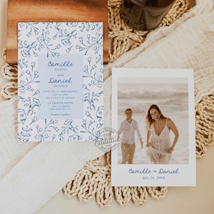 Blue Floral Vintage Wedding Invitation, Garden Wedding Invitation, Blue Floral Wedding, Botanical Wedding, Invitation Template WD 0276