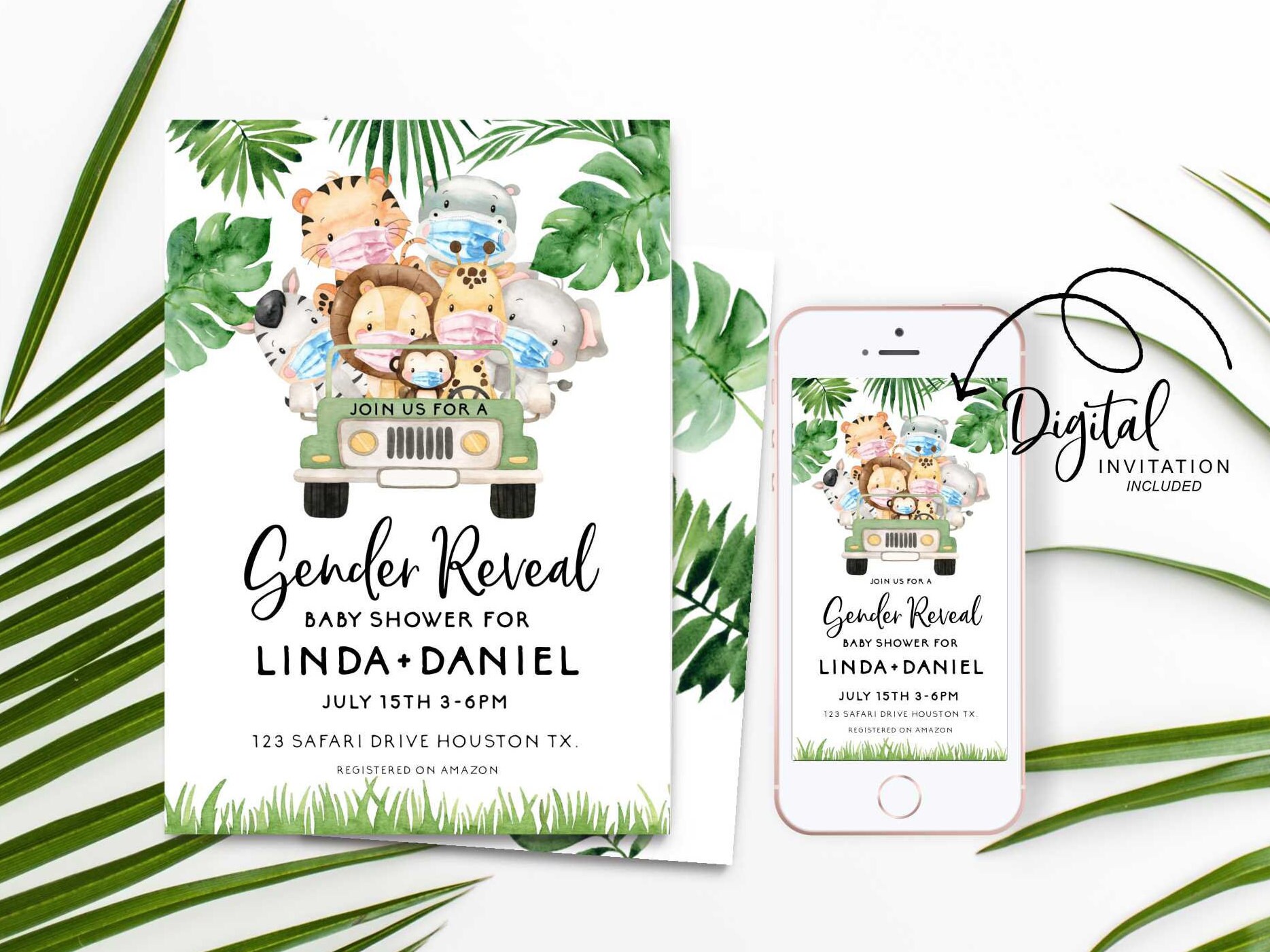 Gender Reveal Baby Shower Invitation Editable Safari Theme Etsy