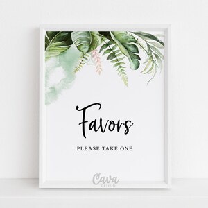 Tropical Favor Sign, Printable Greenery Favor Sign, Jungle Birthday Sign, Bridal Shower Favor Sign, INSTANT DOWNLOAD, 0321