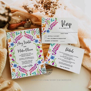 Fiesta Wedding Invitation, Mexican Theme Wedding Invitation, Mexico Destination Wedding Invitation, Detail RSVP, Invitation Template, WD_105