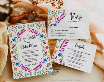 Fiesta Wedding Invitation, Mexican Theme Wedding Invitation, Mexico Destination Wedding Invitation, Detail RSVP, Invitation Template, WD_105