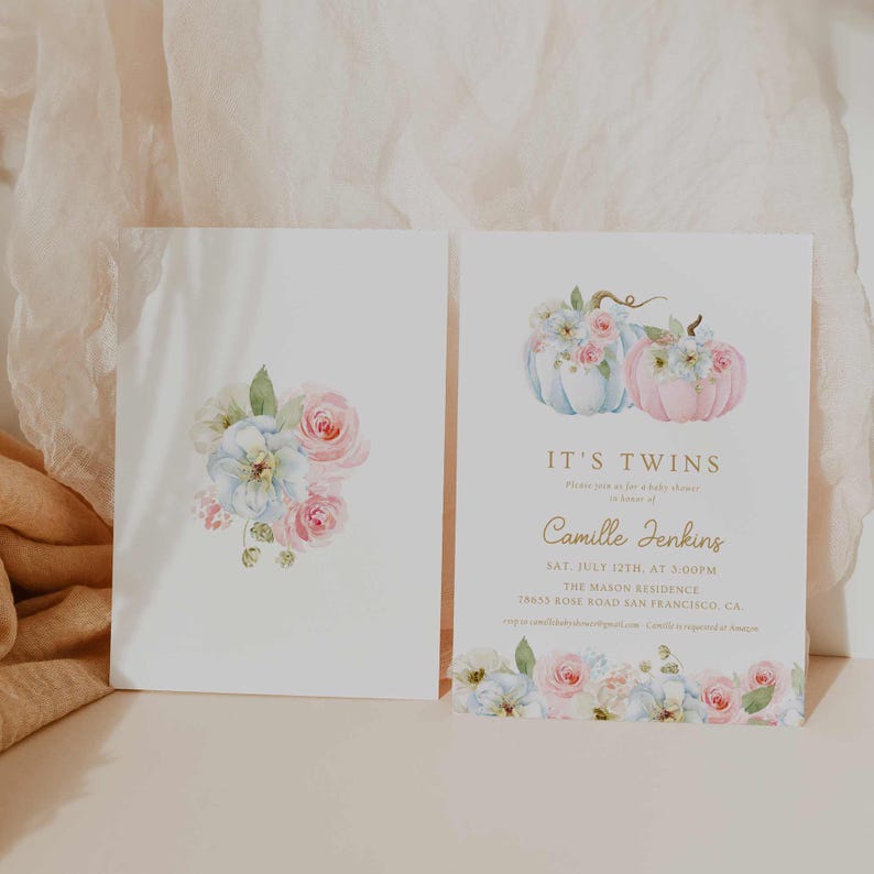 Twin Boy and Twin Girl Fall Boho Baby Shower Invite