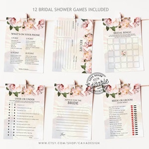 Blush Pink Floral Bridal Shower Games, Editable Printable Bridal Shower ...