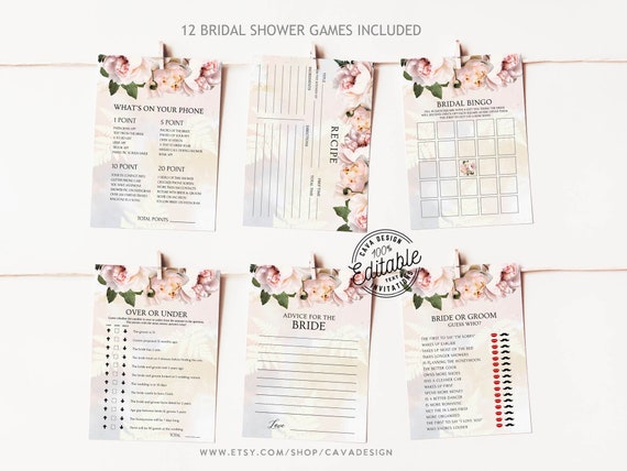 Blush Pink Floral Bridal Shower Games Editable Printable - Etsy