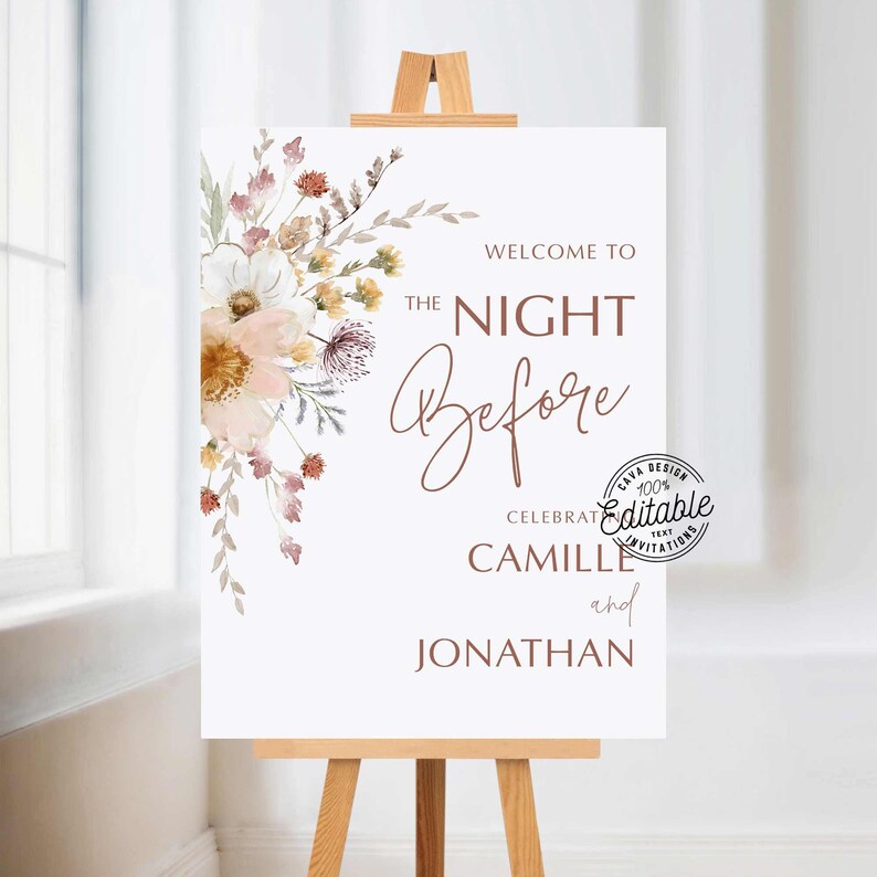 Outdoor Garden Wildflower Rehearsal Dinner Welcome Sign