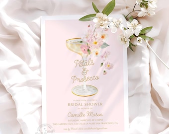 Petals and Prosecco Bridal Shower Invitation Template, Garden Bridal Shower Invite, Spring Floral Bridal Shower Invitation WD 239