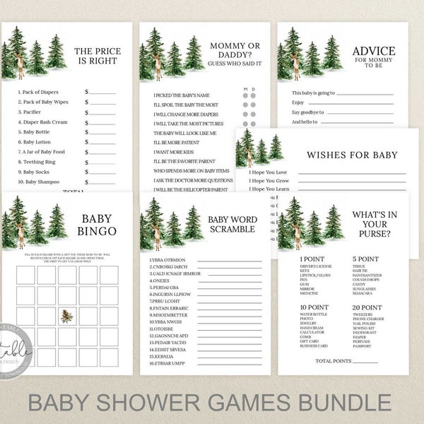 Woodland Themed Baby Shower Games, Winter Baby Shower Games, Deer Baby Shower Game Templates, Instant Download, Printable, 0309