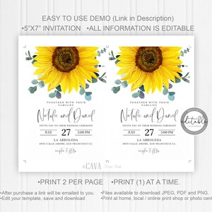 Sunflower Wedding Invitation, Sunflower Invitation, Wedding Invitation, Rustic Wedding Invitation, Country Wedding, Instant Download, 0280S image 5