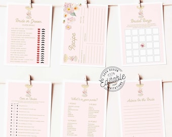 Juegos de despedida de soltera con pétalos y Prosecco, Juegos imprimibles de ducha de brunch nupcial editables, Paquete de juego de despedida de soltera floral con champán, WD 239