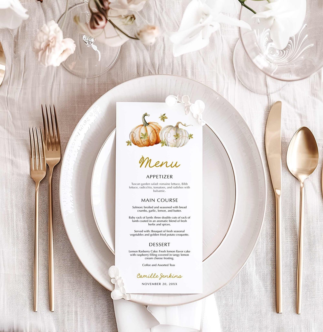 Fall Pumpkin Menu Card Template: Autumn Bridal Shower (digital File) - Etsy