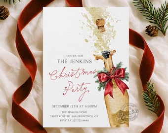 Inbjudan till julcocktailparty, inbjudan till julbrunch, inbjudan till högtidsfest, inbjudan till högtidsfest med röd rosett 0456