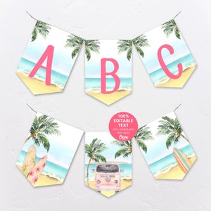 Beach Party Banner Printable, Pool Party Bunting, Girl Beach Party Decor Banner, Summer Party Decor Printable BSG_0293