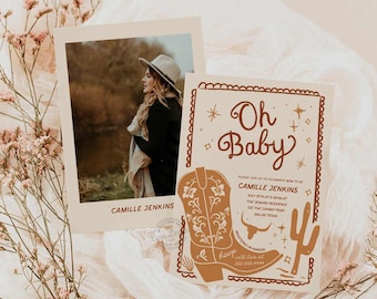 Cowboy Baby Shower Invitation, Western Couples Shower Invite, Gender Neutral Invite Template, Wild West Invitation Template  WD 0280B