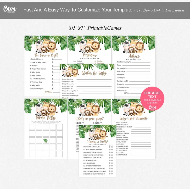 Safari Baby Shower Games Boy Safari Baby Shower Games Etsy