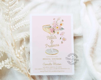 Petals and Prosecco Bridal Shower Invitation Template, Garden Bridal Shower Invite, Spring Floral Bridal Shower Invitation WD 239