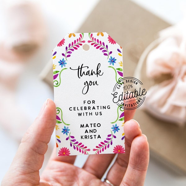 Etiquetas de favor de tema de fiesta editables, etiquetas de regalo de boda de México imprimibles, plantilla de etiqueta de agradecimiento de boda de fiesta editable, WD_105