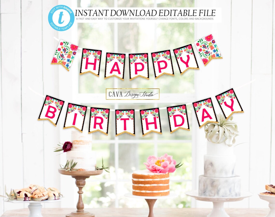 Printable Fiesta Birthday Banner Mexican Party Theme Decor - Etsy