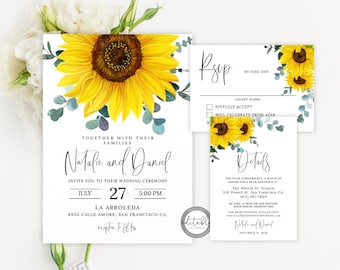 Sunflower Wedding Invitation, Sunflower Invitation, Wedding Invitation, Rustic Wedding Invitation, Country Wedding, Instant Download, 0280