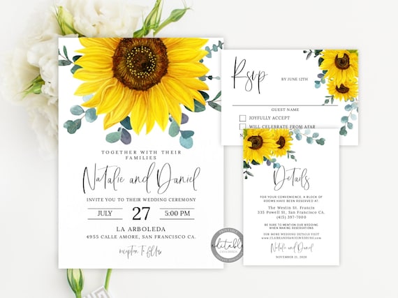 Sunflower Wedding Invitation, Sunflower Invitation, Wedding Invitation, Rustic Wedding Invitation, Country Wedding, Instant Download, 0280S