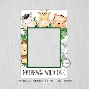 Safari Photo Prop Frame Birthday, Photo Booth Frame, Jungle Theme Birthday Party, Party Theme Photo Frame, Editable Printable 238G image 1