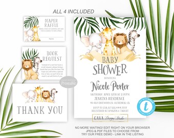 Safari Baby Shower Invitation, Jungle Baby Shower Invitation, Gender Neutral Jungle Baby Shower, EDITABLE Template, BS_221