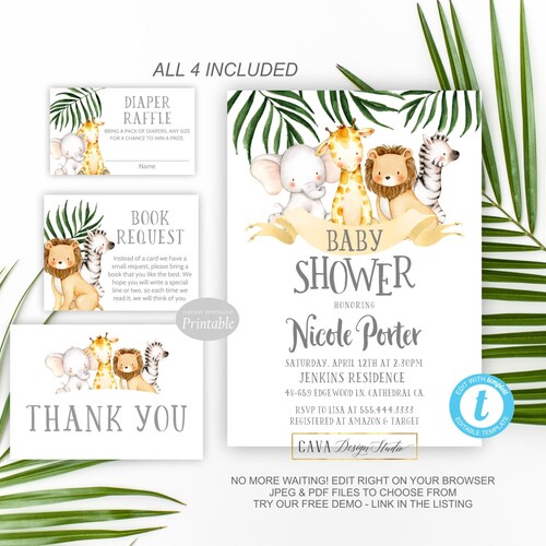 Editable Safari Baby Shower Invitation. Jungle Baby Shower Etsy Canada