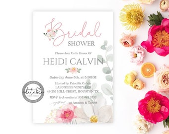 Bridal Shower Invitation, Printable Floral Wedding Shower Invitation, Editable Instant Download, Bridal Shower Invitation, BRS_242