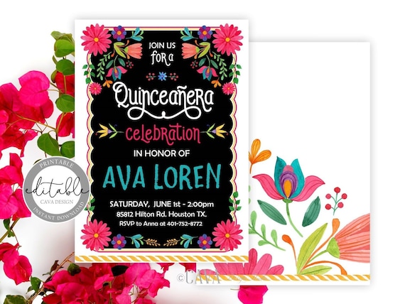 Quinceanera Invitation Fiesta Birthday Invitation Mexican Etsy