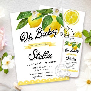 Oh Baby Lemon Baby Shower Invitation, Summer Baby Shower Invite, Gender Neutral Lemon Baby Shower, Baby Lemon Shower Digital Invite, 0331