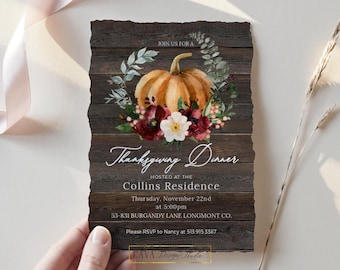 Thanksgiving Invitation, Thanksgiving Dinner Invitation, Fall Party Invitation, Editable Thanksgiving Invite, Instant Download, THX 305