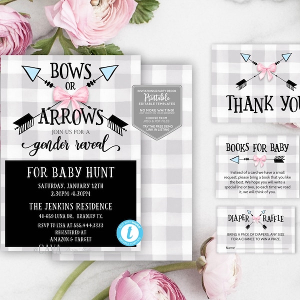 Gender Reveal Baby Shower Invitation Set, Editable Printable Baby Shower Template, DIY Shower, BS_212