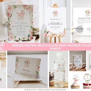 Garden Girl Baby Shower Bundle | Pink Floral Baby Shower | Spring Baby Shower Bundle | Girl Baby Shower Invitation Template 0350 GR