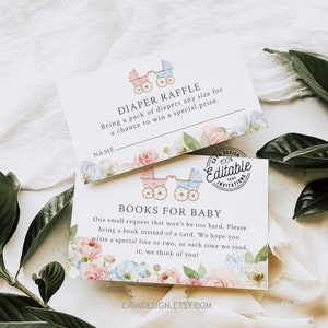Gender Reveal Baby Shower Windel Tombola und Buch Anfrage, Junge und Mädchen Twin Baby Shower Windel Tombola, Rosa und Blau Download 0350GRT