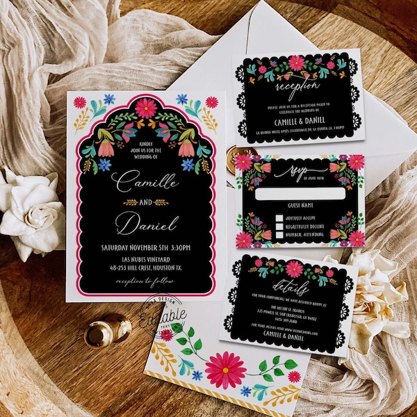 Mexican Wedding Invitation, Fiesta Wedding Theme, Wedding Invitation Template, Printable Wedding Invitation Set, INSTANT DOWNLOAD