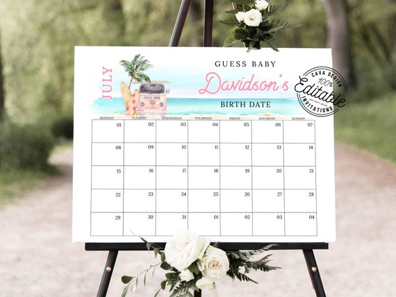Feste Su, Up And Away! Gioco Indovina La Data Per Baby Shower Rosa | Poster A2 Con Mongolfiera