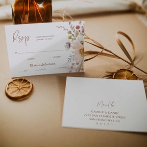 Cartão RSVP de chá de panela Boho Fall, modelo de cartão RSVP de casamento no outono, chá de panela de flores silvestres de outono, casamento rústico, cartão Rsvp, WD 0282