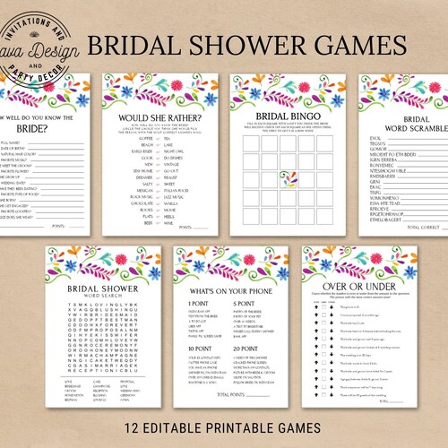 Mexican Theme Bridal Shower Games Editable Bridal Shower Etsy