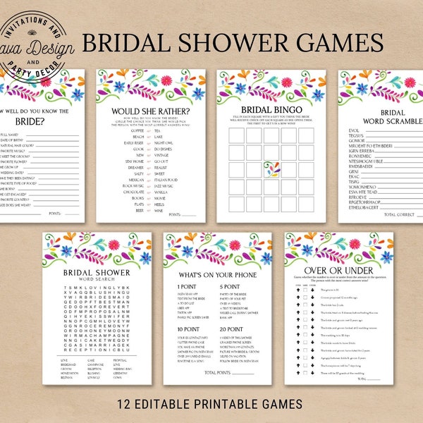 Mexican Theme Bridal Shower Games, Editable Bridal Shower Fiesta Game Printables, Mexico Bridal Shower Printable Game Bundle, WD_105