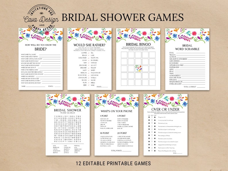 Mexican Theme Bridal Shower Games Editable Bridal Shower - Etsy