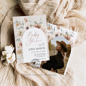 Bohemian Baby Shower Photo Invitation Template, Boho Terracotta Baby Shower Invite, Editable INSTANT DOWNLOAD Invitation  111B