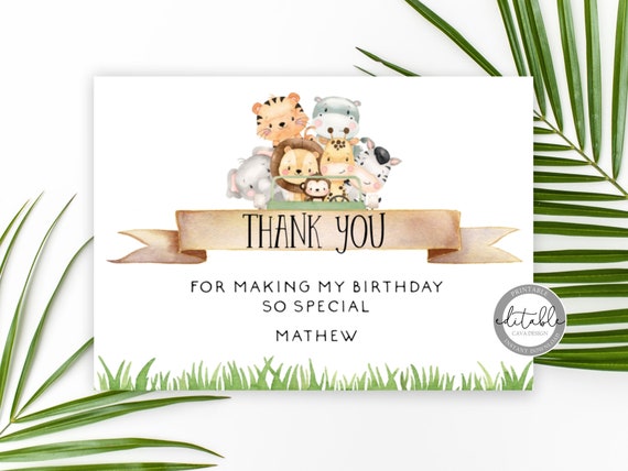Boy Wild One Safari Thank You Card, Safari Birthday Thank You Card 
