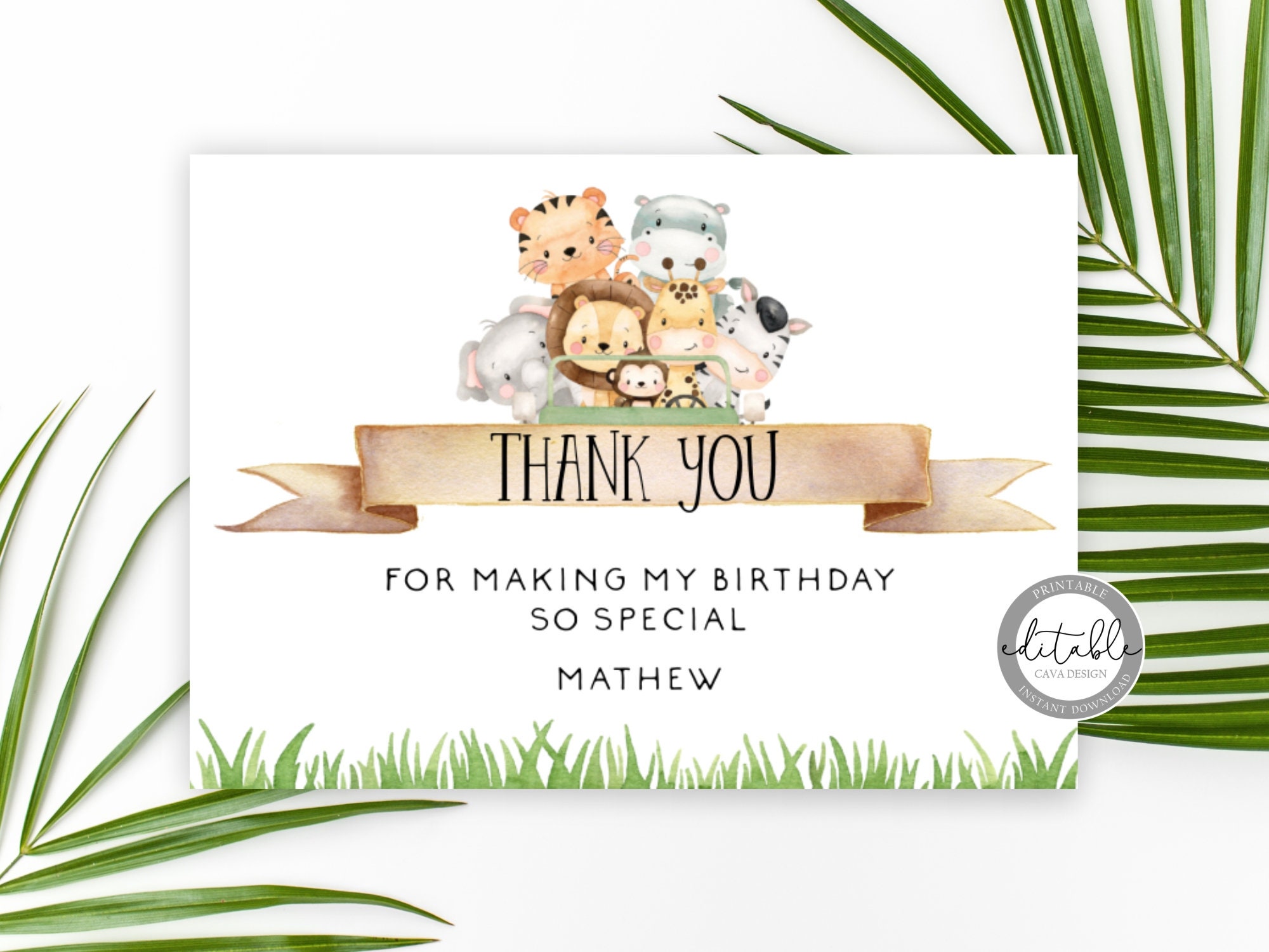 Boy Wild One Safari Thank You Card, Safari Birthday Thank You Card  