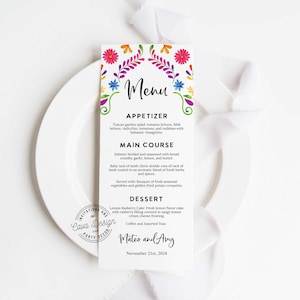 Plantilla de menú de boda con tema mexicano, Plantilla de tarjeta de menú de boda Fiesta, Menú DIY DESCARGA INSTANTE Menú de cena editable Imprimible WD_105