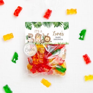 Editable It&#39;s a Boy Safari Baby Shower Treat Bag Topper Template, Jungle Boy Baby Shower Candy Favor Bag Topper, 0338SBY